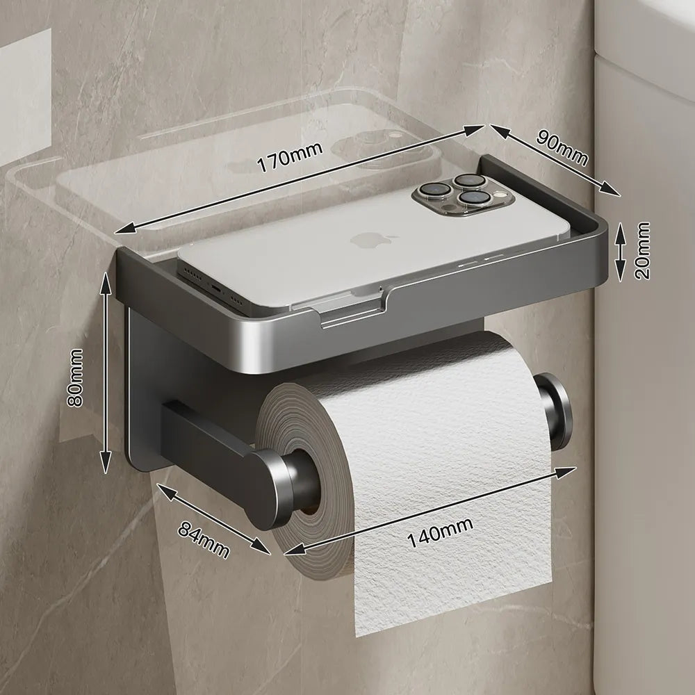 Large Toilet Paper Holder Wall-Mounted Paper Roll Holder Storage