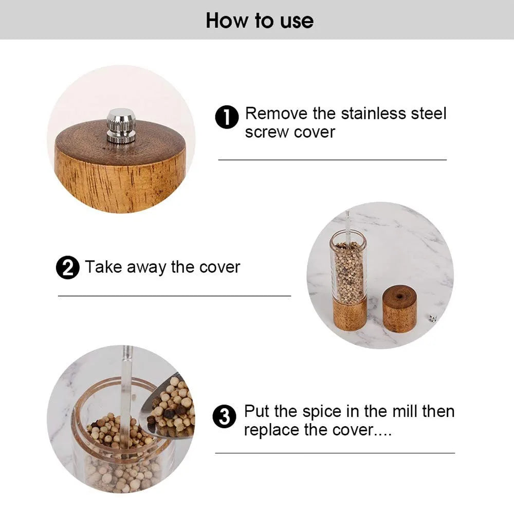 Wooden Pepper Mill Manual Salt Spice Grinder With Adjustable Ceramic Core