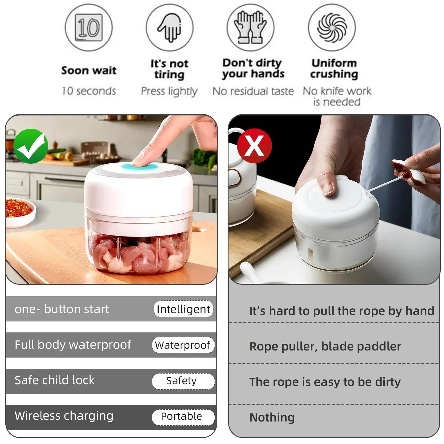 Electric Garlic Crusher Vegetable Cutter Chili  Masher Durable Garlic Chopper
